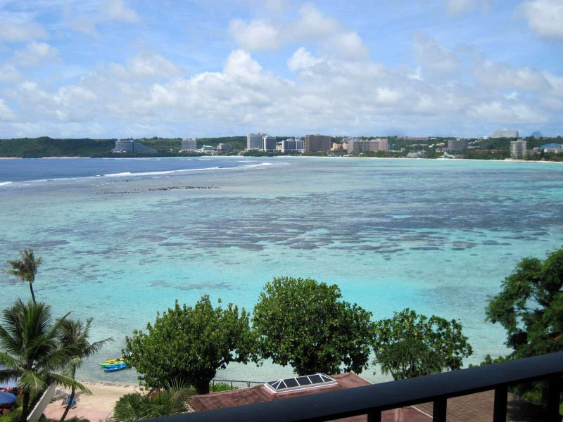 looking across Tumon Bay from my hotel room at low tide
